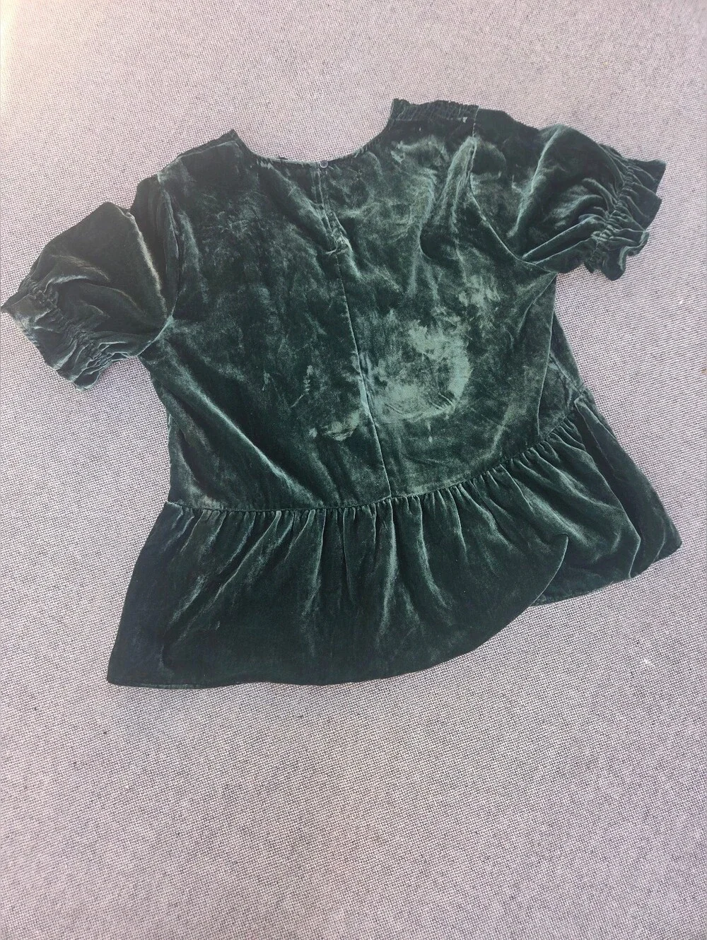 Madewell Deep Forest Green Velvet Peplum Blouse Smocked Puff Sleeve M